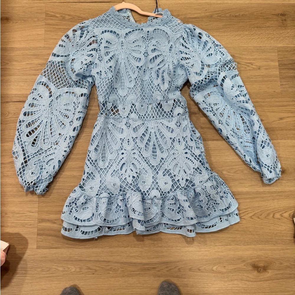 Showpo Light Blue Lace Long Sleeve Dress